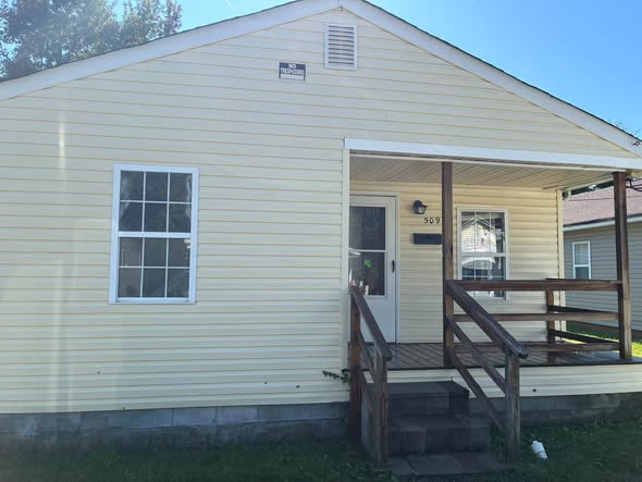 Front of a washed single-story home with a covered porch